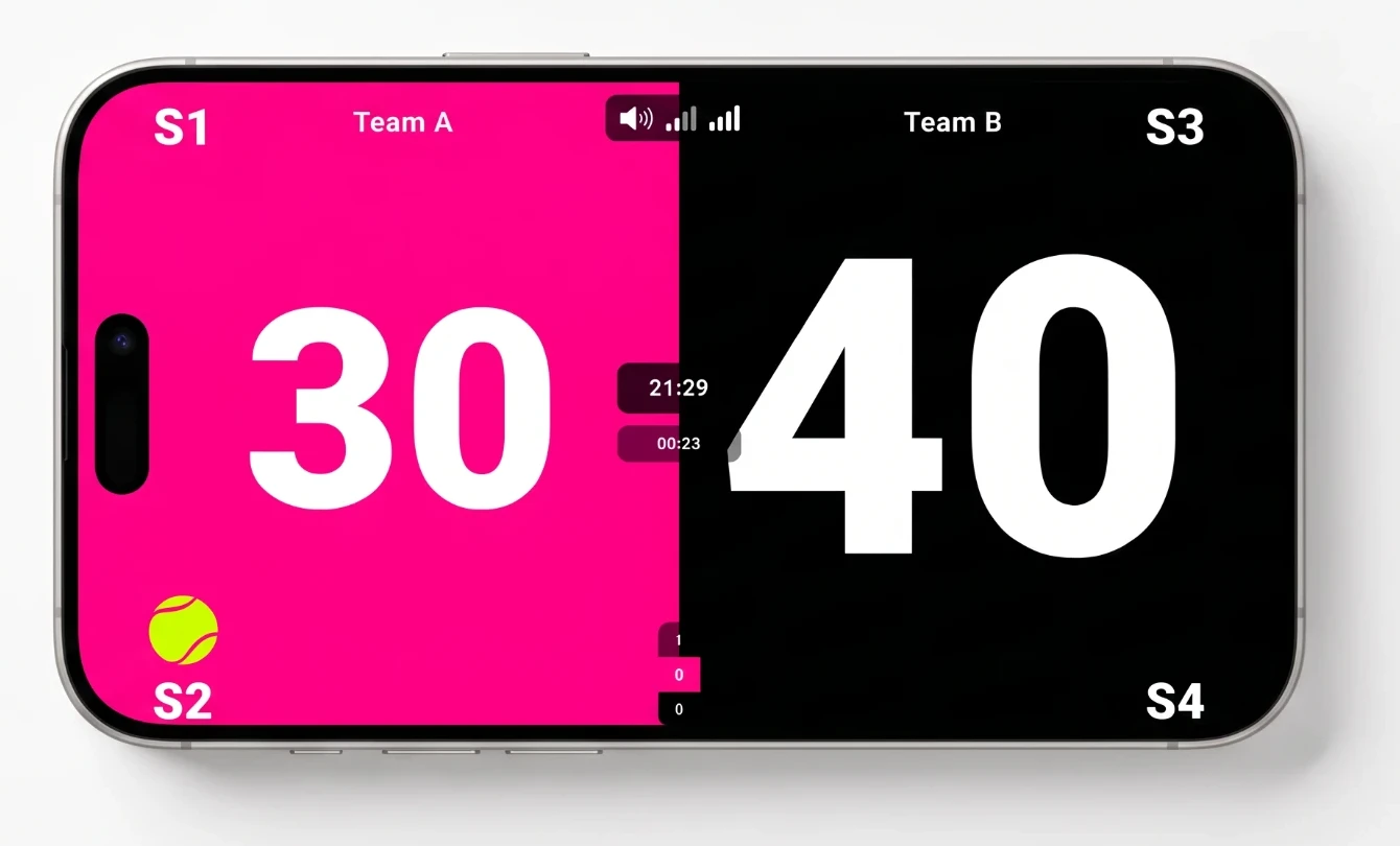 SCORE?-App im Querformat mit dem Spielstand 30:40